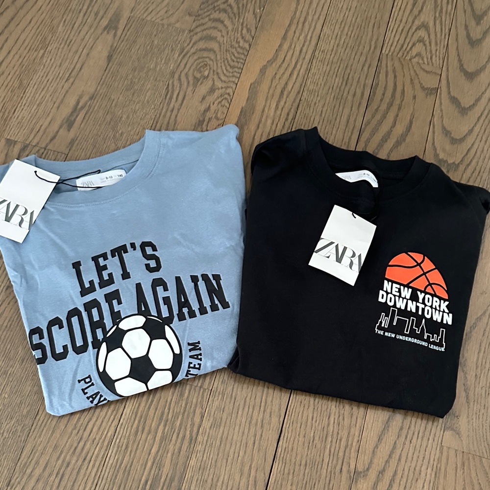 Zara Kids Sports Graphic Tees - Blue and Black